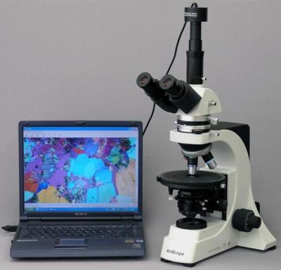 AmScope's 40X-600X Trinocular Infinity Polarizing Microscope + 9M Camera