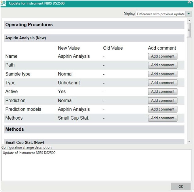 Display of the configuration change viewer after a new operating procedure has been created. Configuration changes need to be signed before being active.