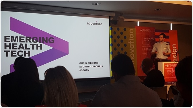 Chris Gibbons from Accenture giving a talk about technology at Emerging Health Tech 2018.