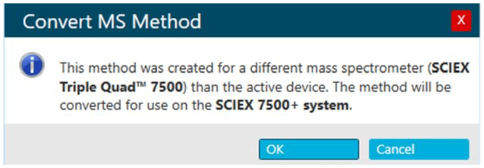 Method conversion in SCIEX OS software.</strong> Method conversion between different LC-MS/MS systems is enabled for all instrument models supported by the software
