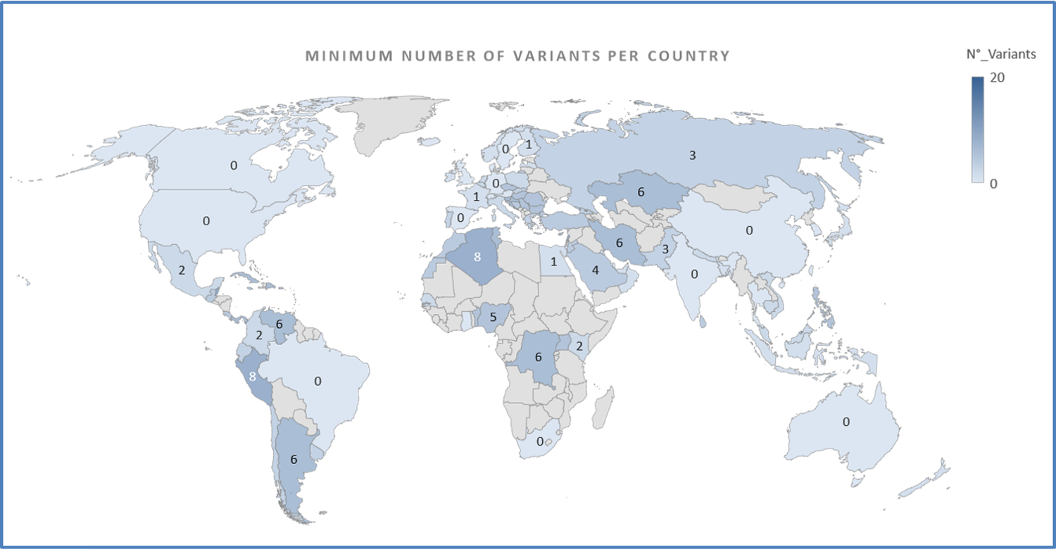 Geographical distribution of the minimum number of variants per sequence. https://doi.org/10.1371/journal.pone.0263705.g001