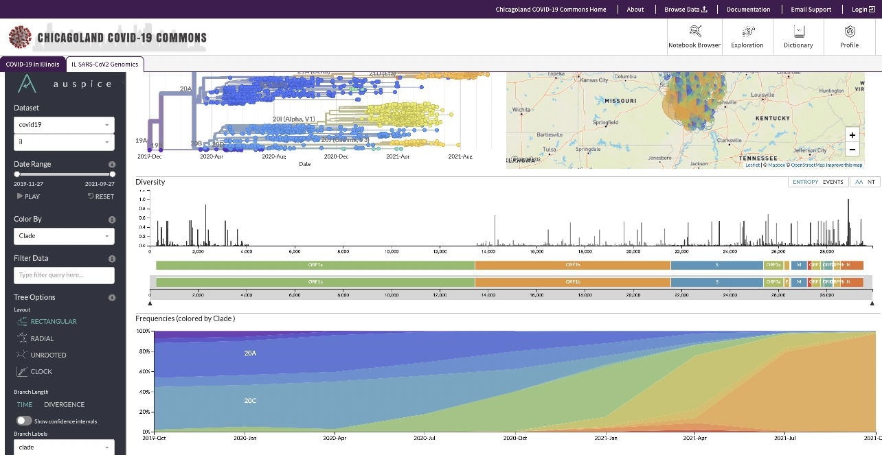 Screenshot of viral variants and their geographic distribution