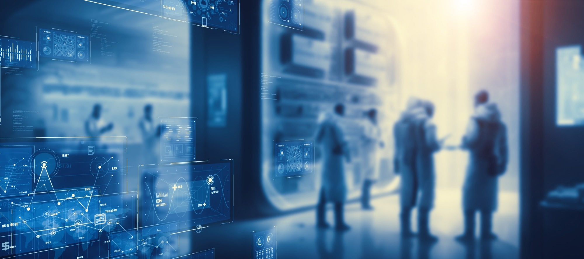 Data center and digital technology concept. Communication network. Science technology.