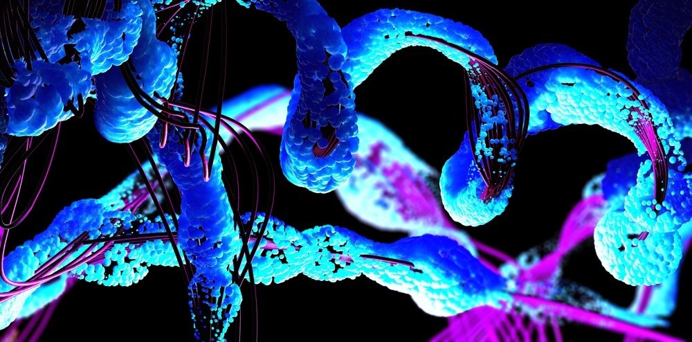 Chain of amino acid or bio molecules called protein - 3d illustration