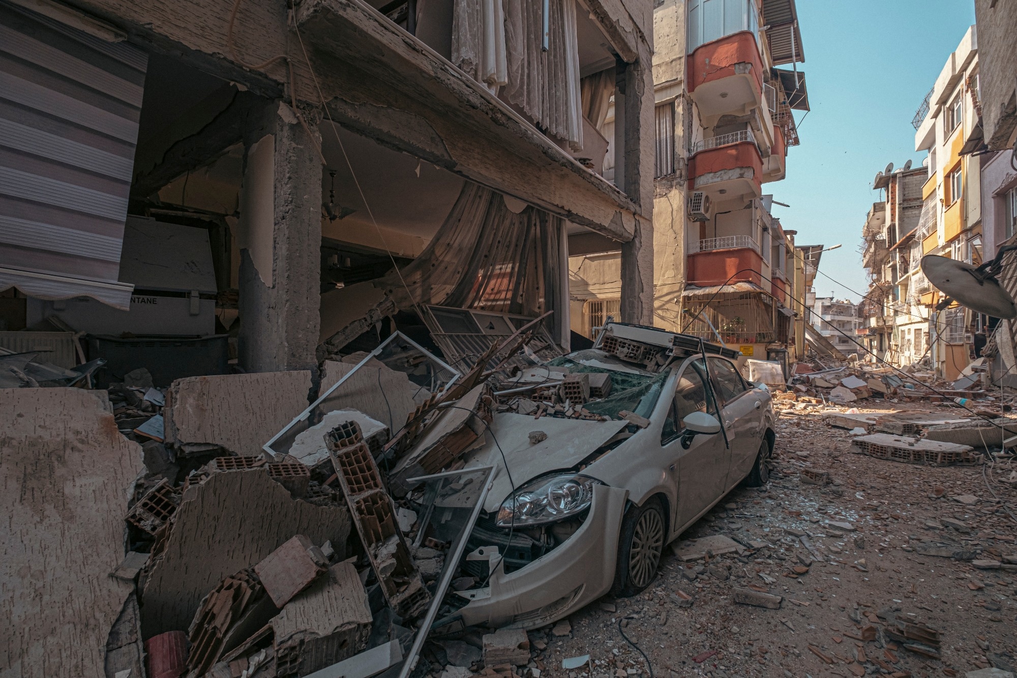 Collapsed buildings and houses after an earthquake