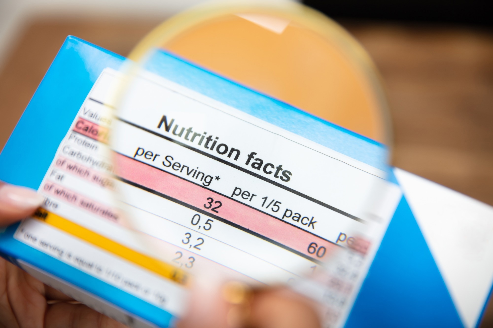 Nutrition Facts On Food Box Through Magnifying Glass
